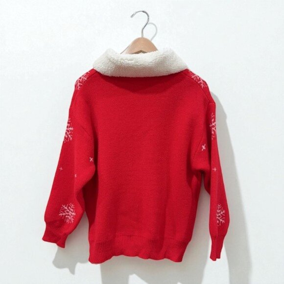 NWT J.ING Jing Red Pullover Oversize Christmas Sweater w/ White Collar One Size - Picture 6 of 9